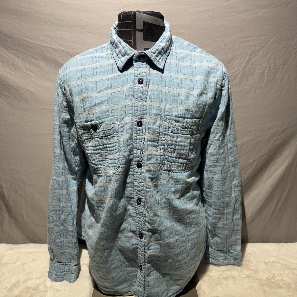 Carbon 2 Cobalt Sea Change Chambray Shirt Mens Size‎ XL Blue Plaid Roll Sleeve